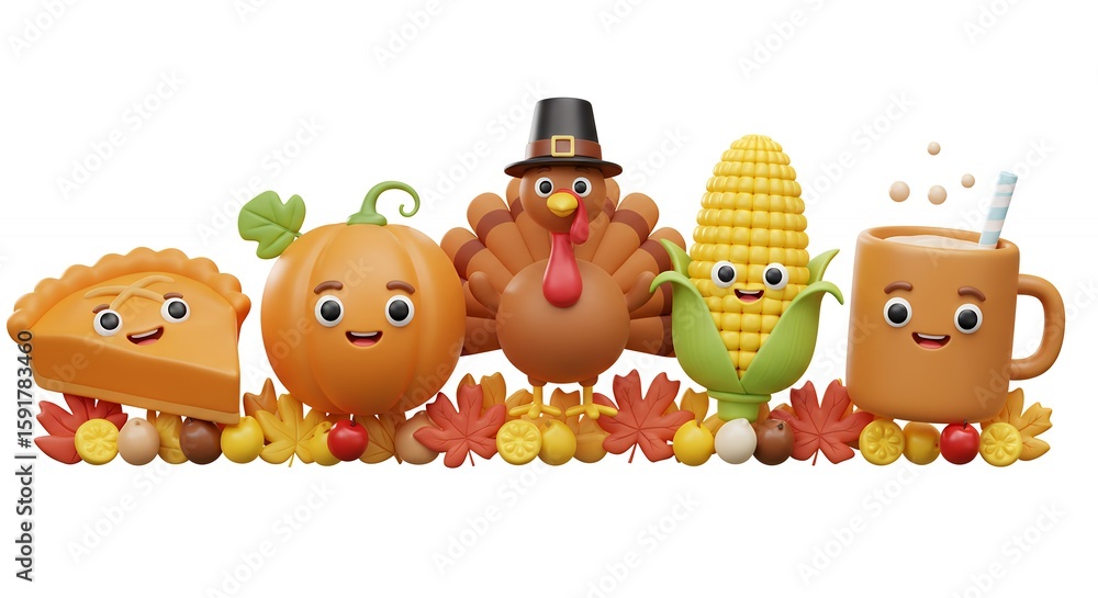 Naklejka premium Thanksgiving cartoon food illustration