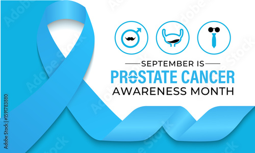 September is Prostate Cancer Awareness Month, which raises awareness about the disease and raise public understanding, and support those affected. Banner poster, social media, flyer and background.