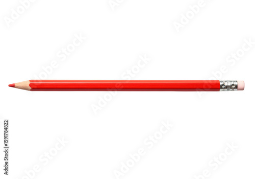 A single red pencil with a sharpened point and an eraser, isolated on a transparent background