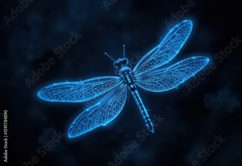 Wallpaper Mural  Neon Dragonfly A Dark Background Highlighted by the Electric Blue Glow of a Dragonfly s Wings and Body Torontodigital.ca