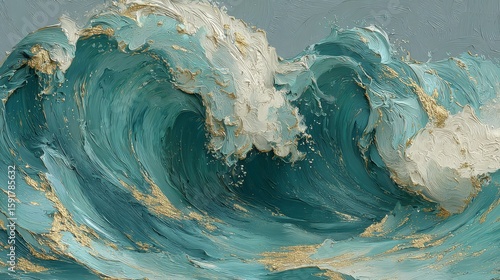 Textured oil painting of a powerful ocean wave