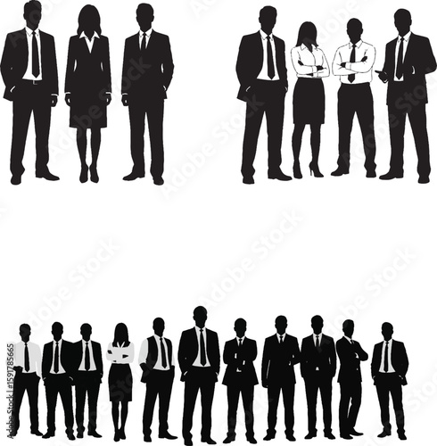 Wallpaper Mural "Business Team Silhouettes in Formal Attire | Set of 23 Black and White Corporate Professional Vector Icons" Torontodigital.ca