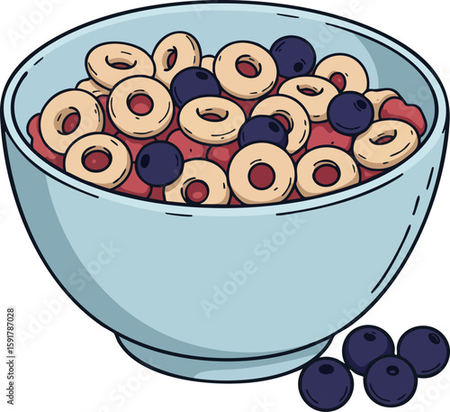 Bowl of cereal with blueberries and red berries healthy breakfast vector illustration