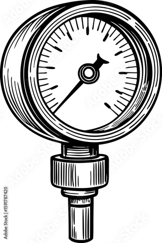 Analog pressure gauge illustration with needle indicator technical measuring instrument for industrial applications