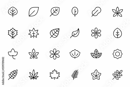 Elegant set of tropical and temperate leaves designed in clean single-line format. Features leaf silhouettes and overlapping outlines perfect for wall art, logos, and stickers