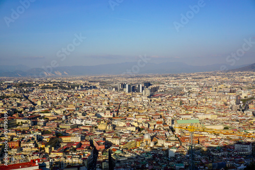 Aerial view of Naples with Spaccanapoli cutting through the old town.