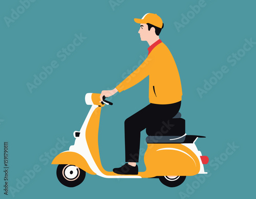 Flat Vector of Delivery Guy on Scooter