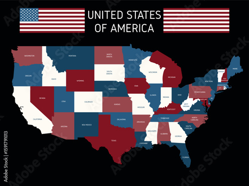 Detailed Vector Map of the United States of America with Individual State Divisions and Borders for Educational and Infographic Use