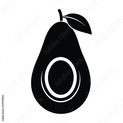 Avocadoicon in solid black silhouette healthy vector on white background
