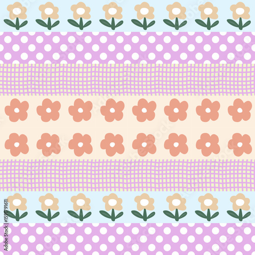 Colorful floral pattern, white isolate background