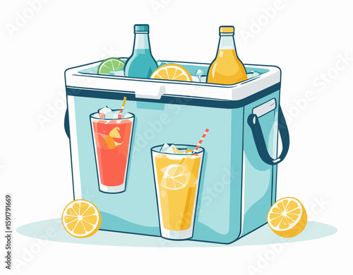 Portable Cooler with Ice and Drinks on the Beach