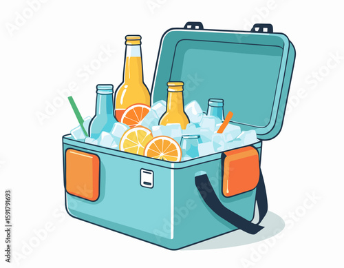 Portable Cooler with Ice and Drinks on the Beach