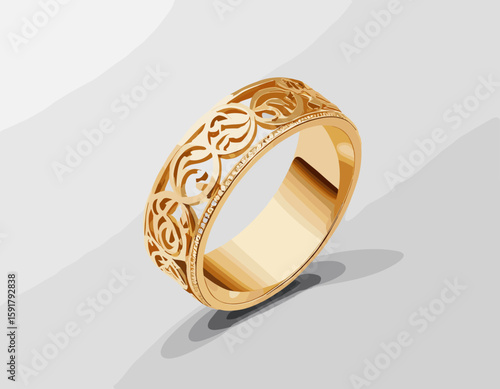 Elegant Gold Ring with Intricate Design – Vector Illustration