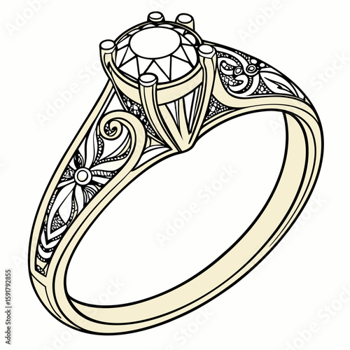 Elegant Gold Ring with Intricate Design – Vector Illustration