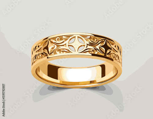 Elegant Gold Ring with Intricate Design – Vector Illustration