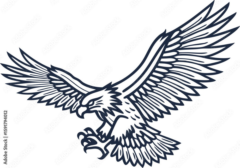 Fototapeta premium Majestic eagle with outstretched wings and sharp talons swooping down fierce predator in attack pose illustration