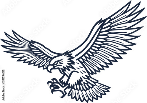 Majestic eagle with outstretched wings and sharp talons swooping down fierce predator in attack pose illustration