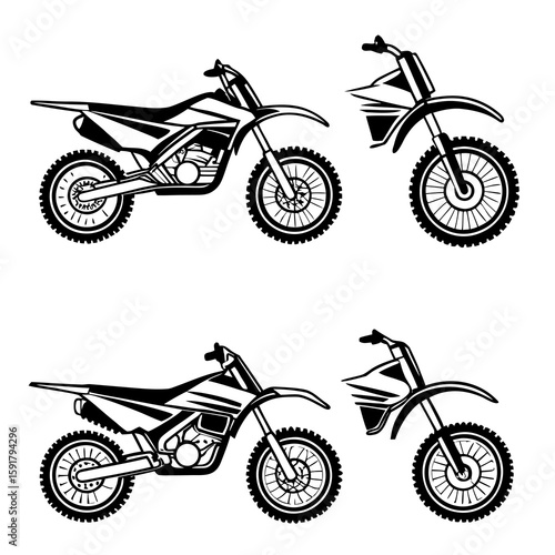 Black and white vector bundle of dirt bikes motocross motorcycle