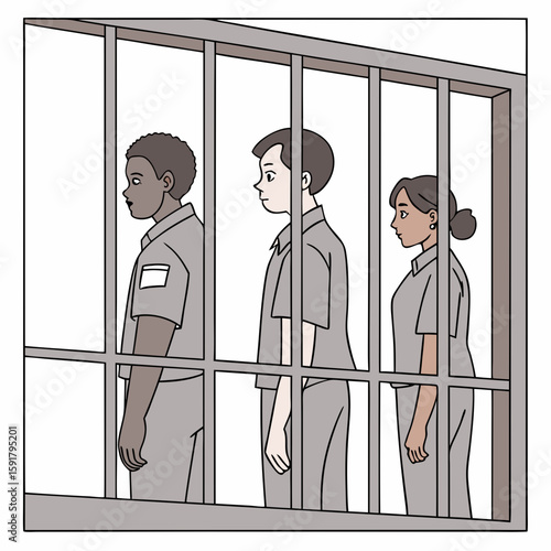 Prisoners in Jail Uniforms – Vector Illustration