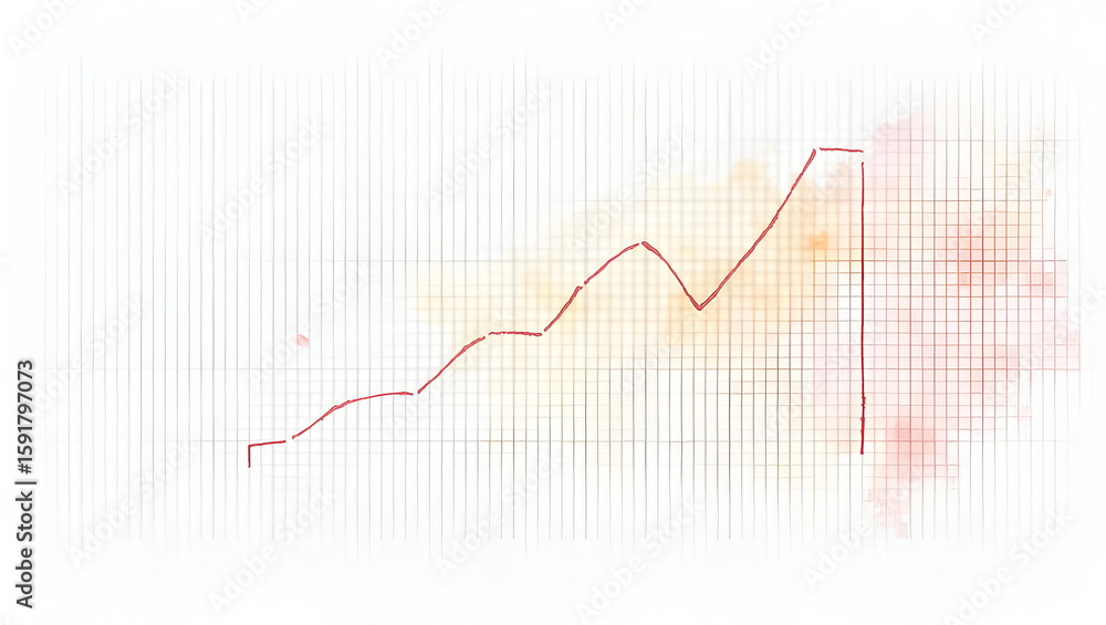 Naklejka premium Watercolor Illustration of Mid-Year Review Meeting: Abstract Charts, Sketchy Linework, Soft Pastel Hues, Progress at Half Year, Watercolor Style, Empty Space Left
