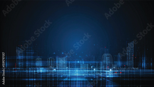 Abstract blue background with dynamic lines, illustrating futuristic digital network communication and data in a virtual space