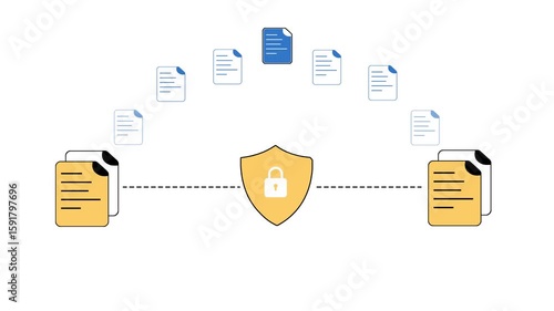 Secure and protected file sharing concept 4k animation, infographics on the white backdrop