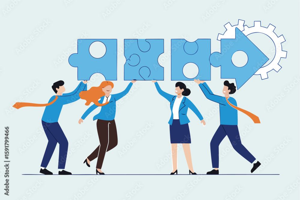 Flat illustration of business people connect arrow piece jigsaw puzzle teamwork for career growth Flat illustration of business people connect arrow piece jigsaw puzzle teamwork for career growth