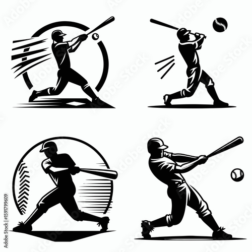 A Baseball batter check swing. Sports Activity Playing Game Athlete Competition Clipart Line Art Vector Illustration. Sport action hitter halting complete motion during ball.