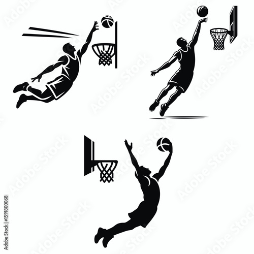 A Basketball player skyhook shot. Sports Activity Playing Game Athlete Competition Clipart Line Art Vector Illustration. launching hook attempt during court.