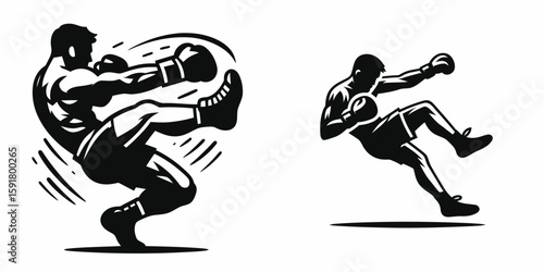 A Boxer slipping punch. Sports Activity Playing Game Athlete Competition Clipart Line Art Vector Illustration. Fighter avoiding blow boxing combatant evasion tactic sport maneuver.