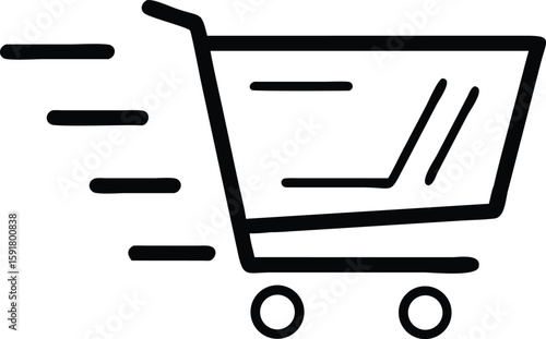 Black shopping cart icon with motion blur effect trolley commerce