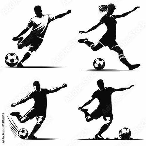 A Soccer player penalty kick. Sports Activity Playing Game Athlete Competition Clipart Line Art Vector Illustration. striking ball during games crucial shootout action.