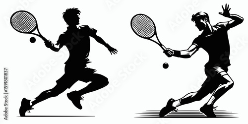 A Tennis player forehand swing. Sports Activity Playing Game Athlete Competition Clipart Line Art Vector Illustration. stroke motion learning proper swing technique for sport action.