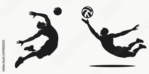 A Volleyball player diving save. Sports Activity Playing Game Athlete Competition Clipart Line Art Vector Illustration. Volley ball motion ground reach attempt athletic defensive move.