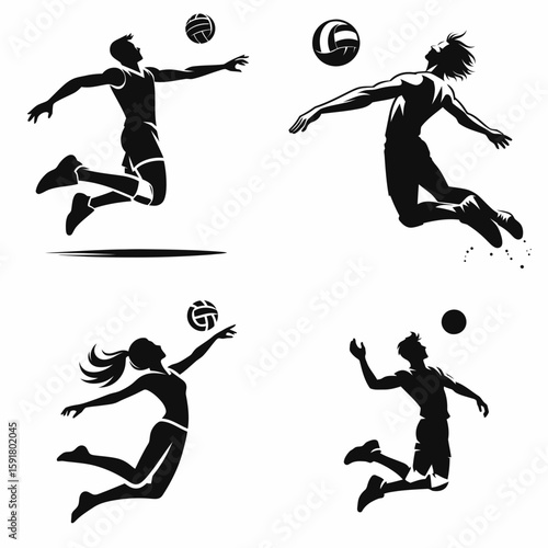 A Volleyball player jump float. Sports Activity Playing Game Athlete Competition Clipart Line Art Vector Illustration. employing airborne delivery floater method for serving.