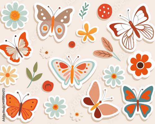 Wallpaper Mural Cute butterfly stickers icon vector set Torontodigital.ca