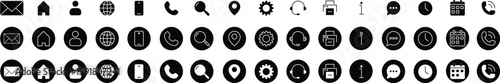 Contact icon set. Thin line and Solid icons vector collection. Web icon set. Phone, name, website, address, location and mail,  fax, info, logo symbol sign pack. Business icon for company.
