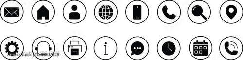 Contact icon set. Thin line and Solid icons vector collection. Web icon set. Phone, name, website, address, location and mail,  fax, info, logo symbol sign pack. Business icon for company.

