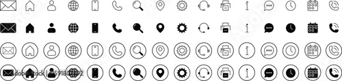 Contact icon set. Thin line and Solid icons vector collection. Web icon set. Phone, name, website, address, location and mail,  fax, info, logo symbol sign pack. Business icon for company.
