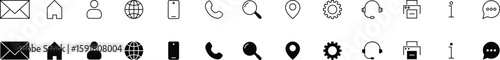 Contact icon set. Thin line and Solid icons vector collection. Web icon set. Phone, name, website, address, location and mail,  fax, info, logo symbol sign pack. Business icon for company.
