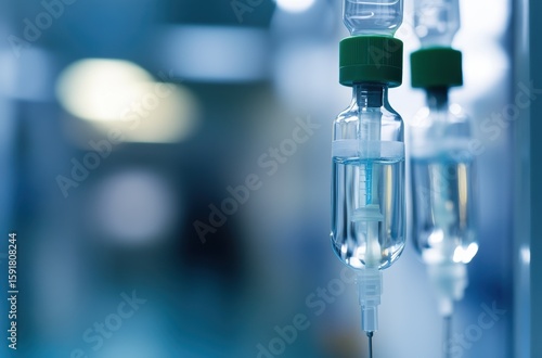 Close-up of an bag hanging on the wall, with a blurred background and the focus on the bag and medical equipment in the foreground. 