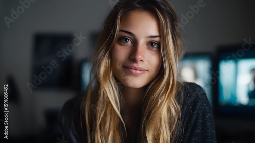 Wallpaper Mural A thoughtful and welcoming young woman in a cozy setting Torontodigital.ca