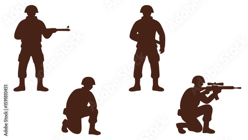 Soldiers in combat stances with weapons military rifles