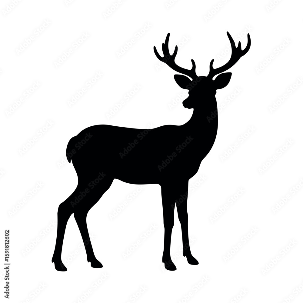 Obraz premium Alert deer with tall antlers in side pose Line Art Vector illustration