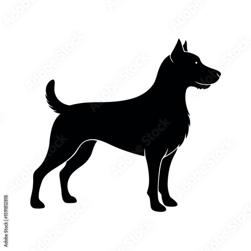 Faithful dog facing forward with focus Line Art Vector illustration