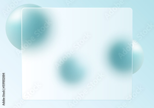 Vector glassmorphism composition with a large vertical frosted glass panel and soft icy blue spheres on a light gradient background. Ideal for clean interface design, UI/UX templates, and modern digit