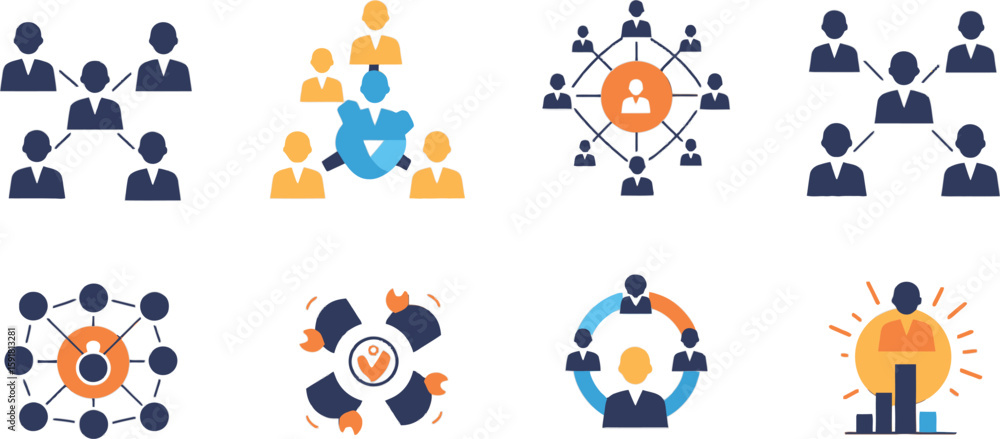 Fototapeta premium Vector art of a collection of network and team icons representing collaboration, community, and organizational structure isolated on transparent background