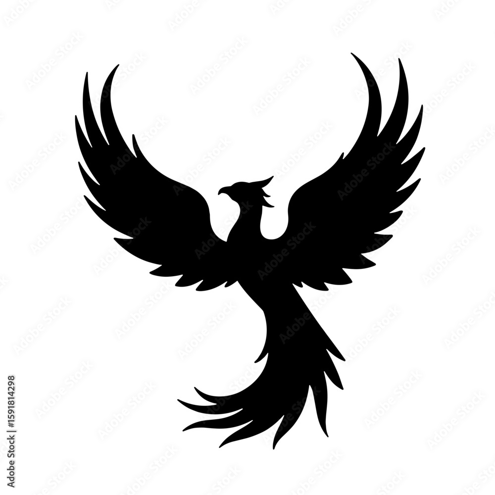 Fototapeta premium Silhouette of phoenix in flight, rebirth symbolism, elegance and transformation