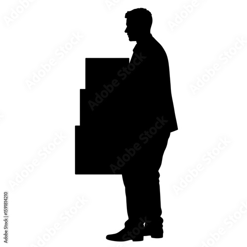 Silhouette of office worker carrying packages – Internal logistics, task execution