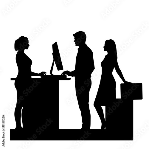 Silhouette of receptionist logging delivery into tracking system, administration